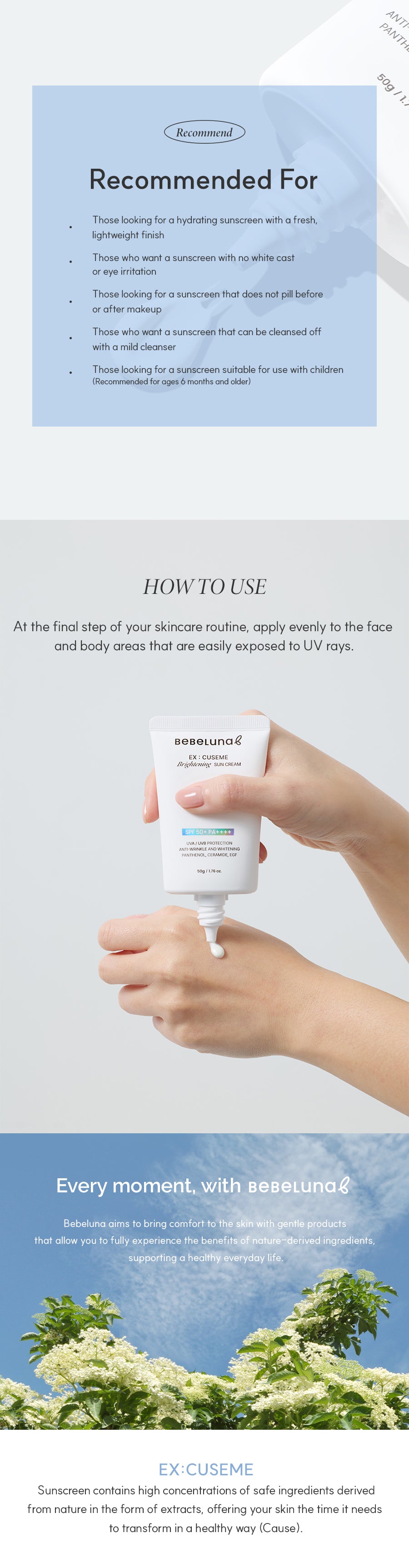 Bebeluna Ex:Cuseme Brightening Sun Cream SPF50+/PA++++ 50g